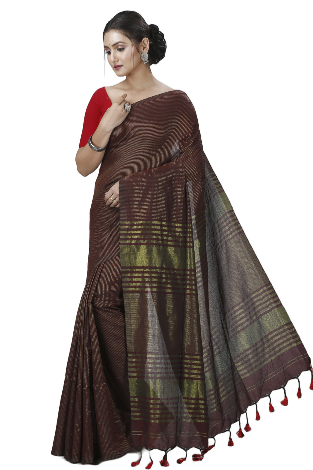 Brown Blended Cotton Tama Hand Loom Saree (1202)